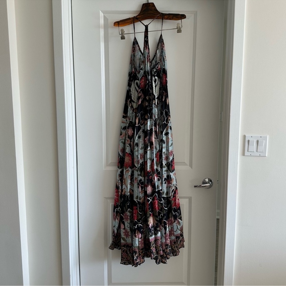 Farm Rio Blue Flowing Beauty Pleated Sleeveless Midi Dress - Picture 8 of 9